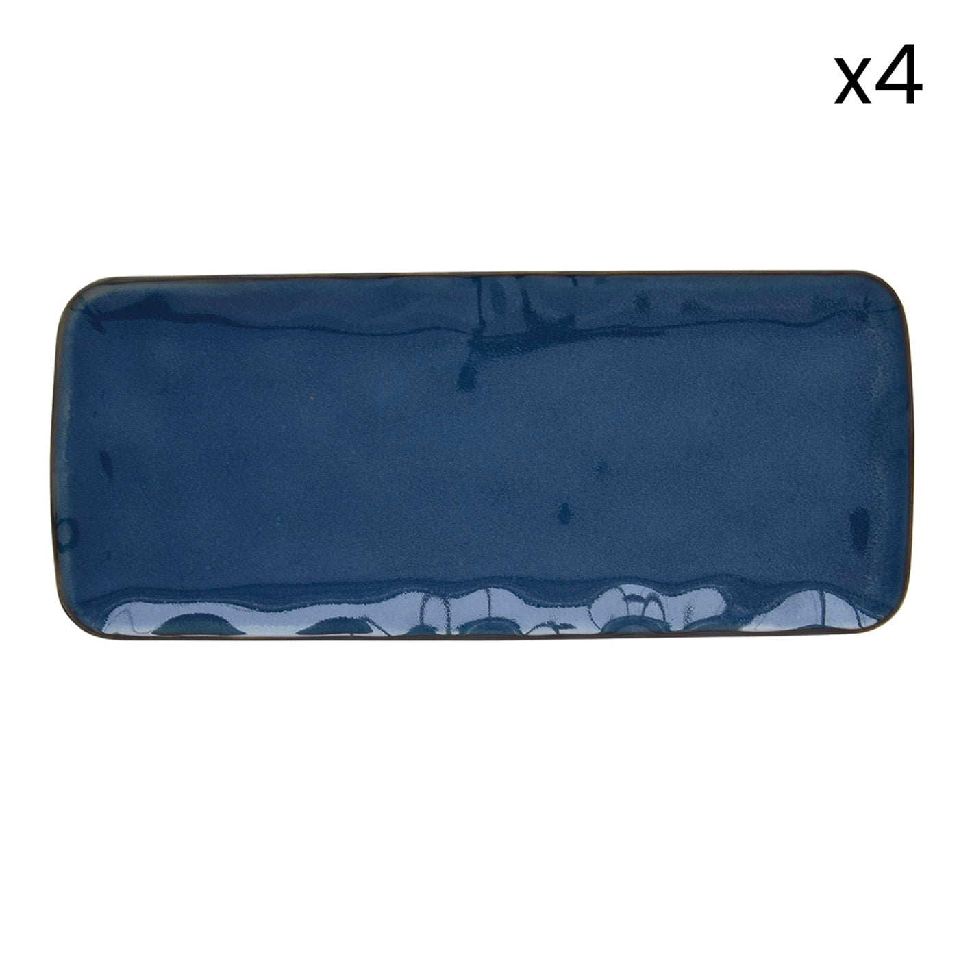Interiors - Set De 4 Assiettes Rectangulaires - Porcelaine - Bleu