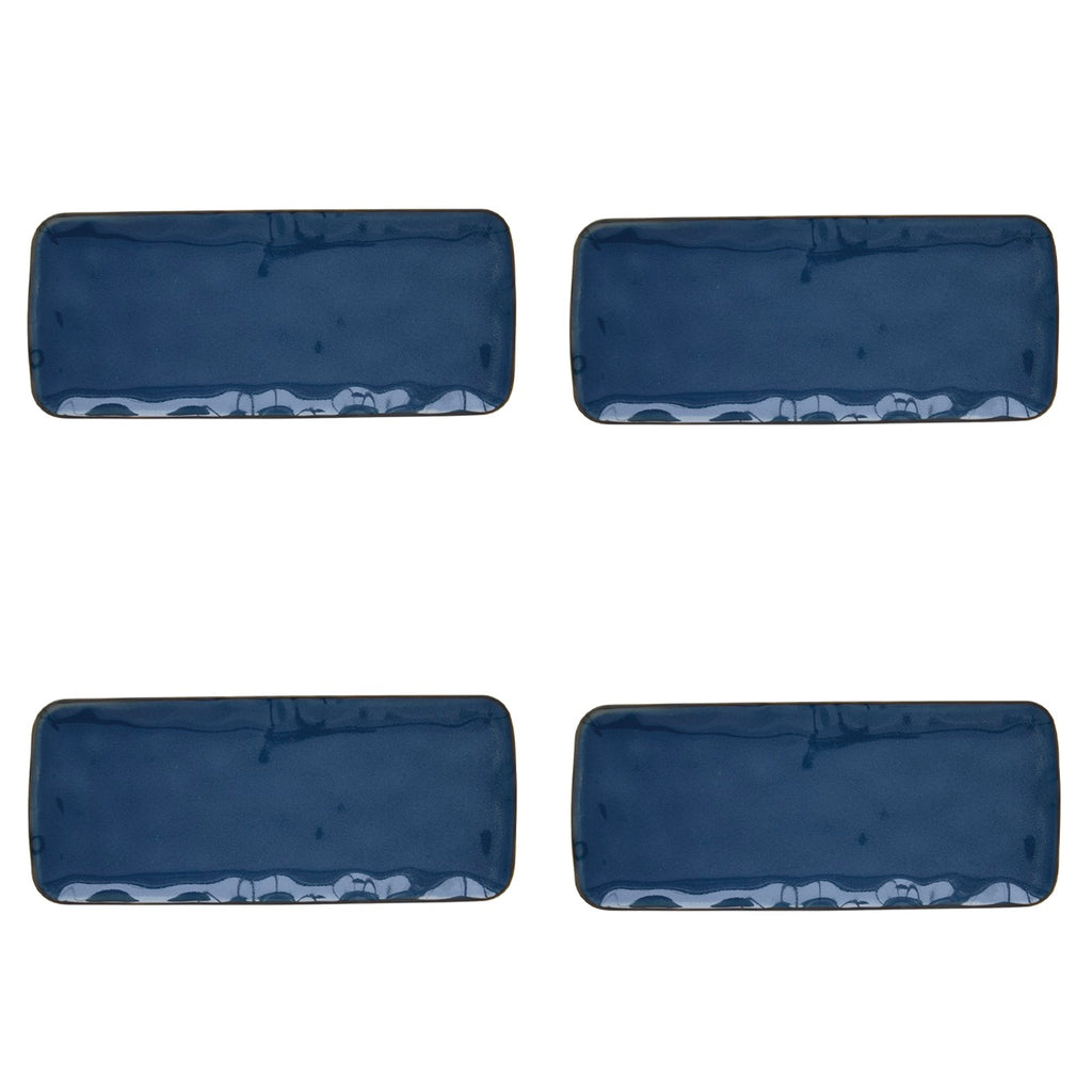 Interiors - Set De 4 Assiettes Rectangulaires - Porcelaine - Bleu