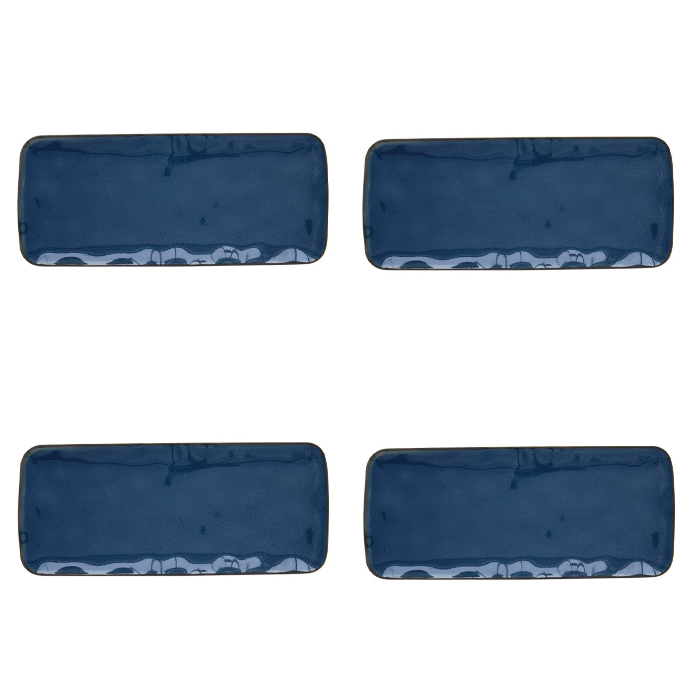 Interiors - Set De 4 Assiettes Rectangulaires - Porcelaine - Bleu