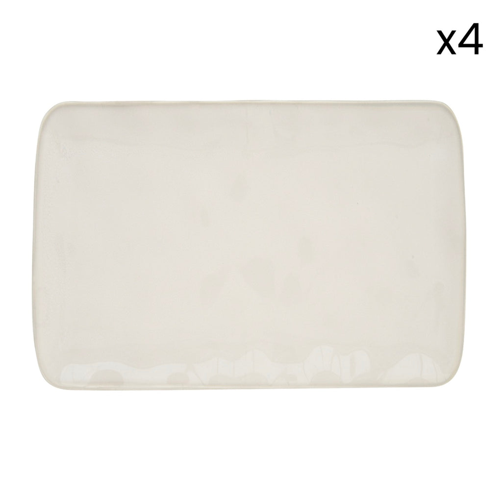 Interiors - Set De 4 Assiettes Plates Rectangulaires - Porcelaine - Blanc