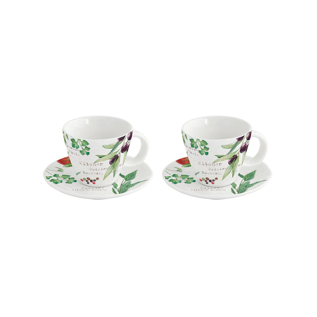 Home & Kitchen - Set De 2 Tasses À Café Avec Soucoupes - Porcelaine - Multicolore