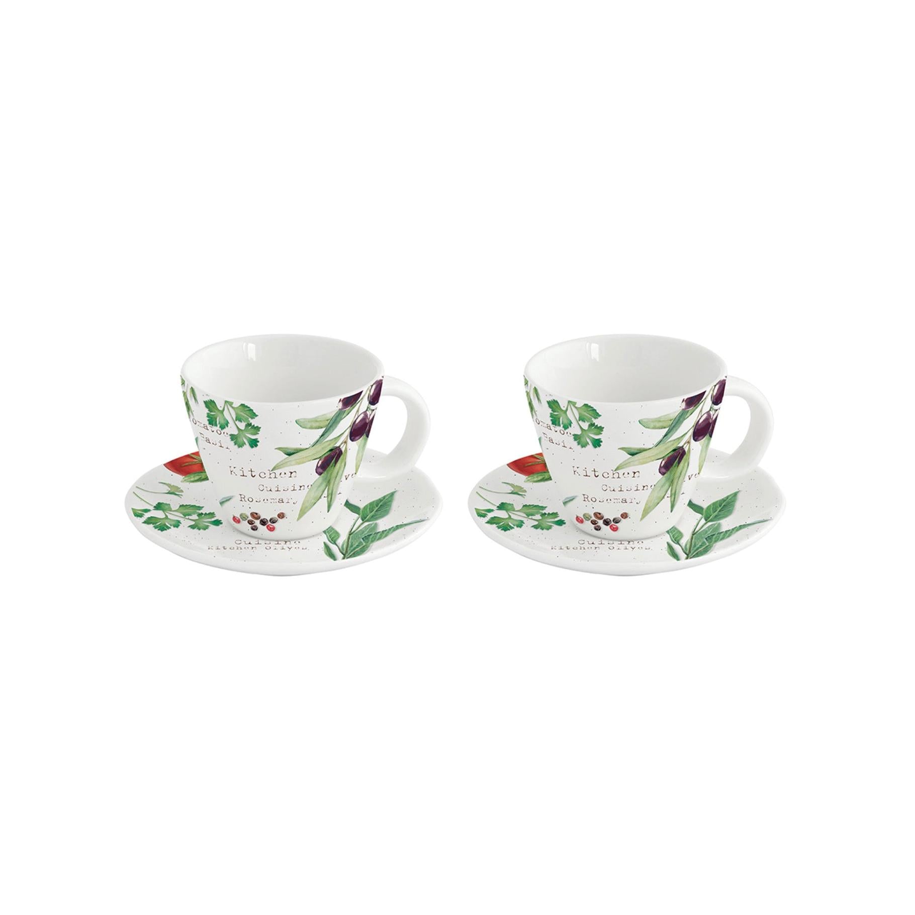 Home & Kitchen - Set De 2 Tasses À Café Avec Soucoupes - Porcelaine - Multicolore