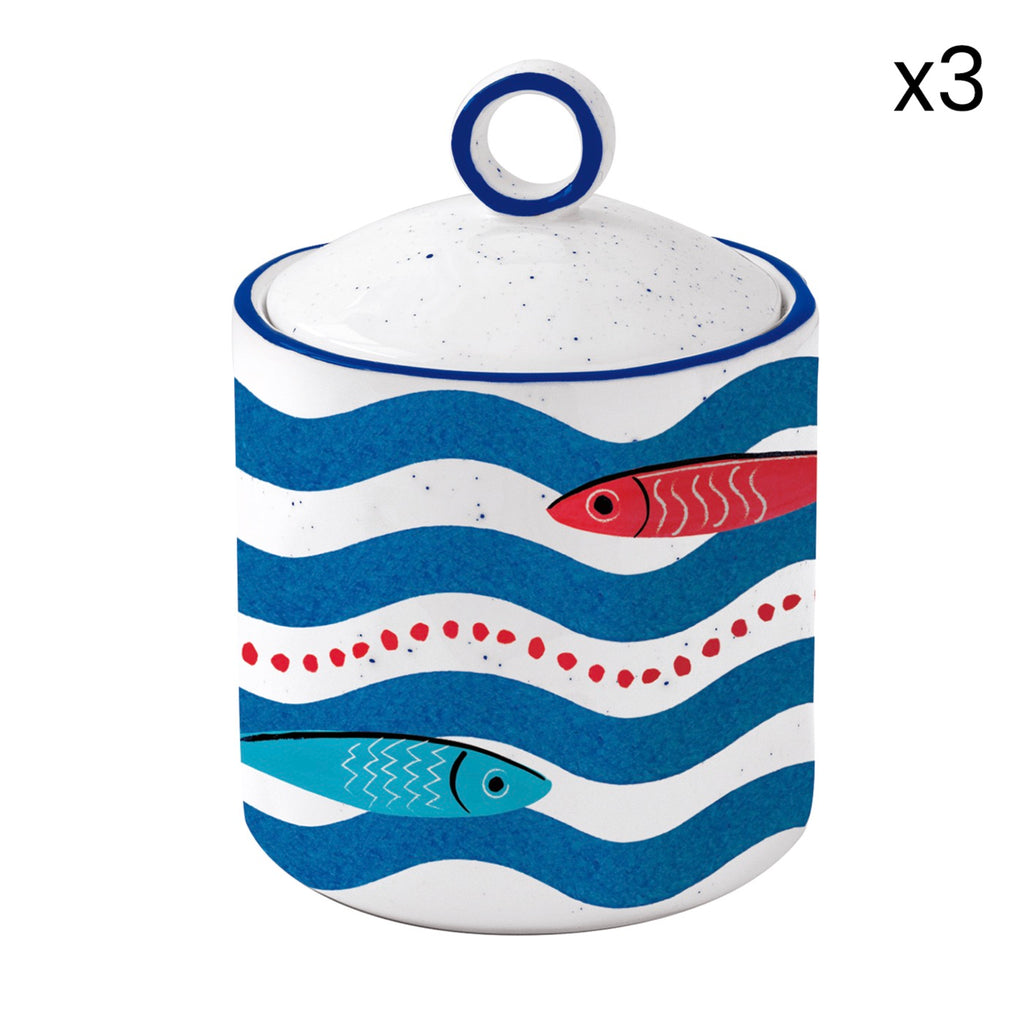 Sardine's Party - Set De 3 Bocaux - Porcelaine - Multicolore