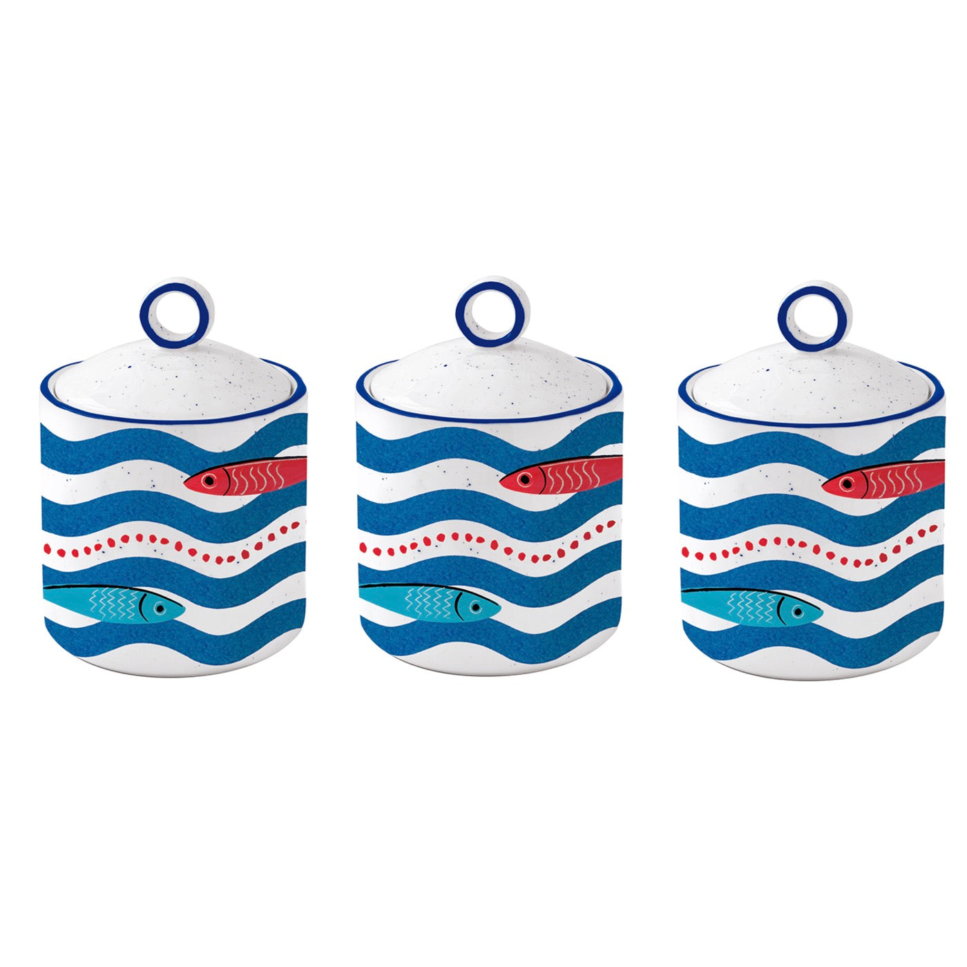 Sardine's Party - Set De 3 Bocaux - Porcelaine - Multicolore