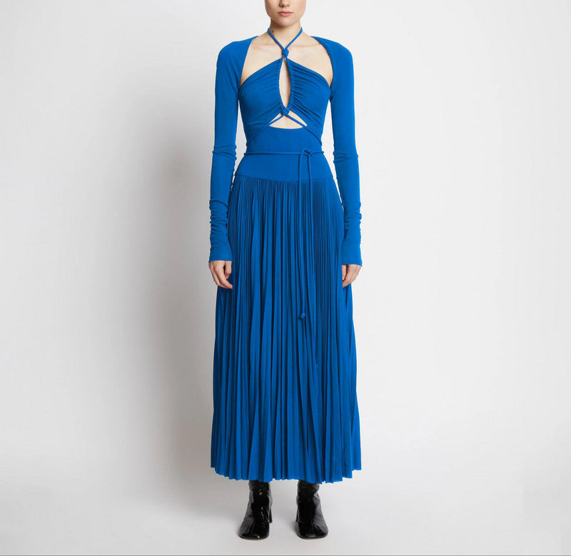Proenza Schouler - Pleated Matte Jersey Halter Dress - Blue - Femme