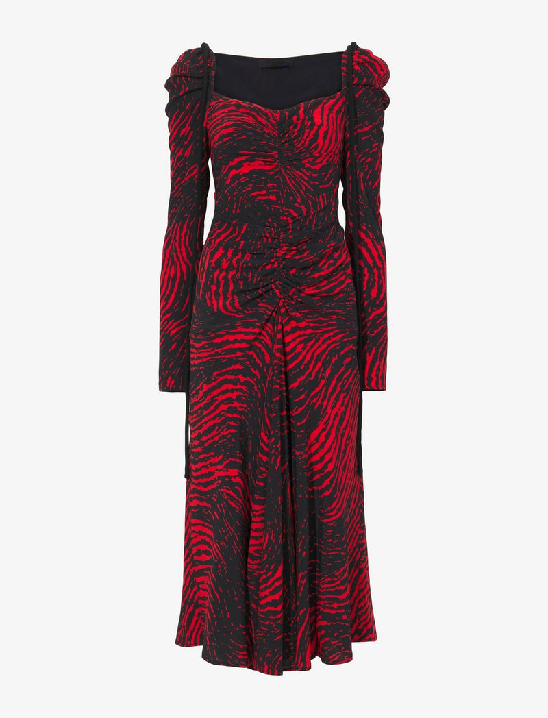 Proenza Schouler - Painted Spiral Crepe De Chine Cinched Dress - Red Multi - Femme