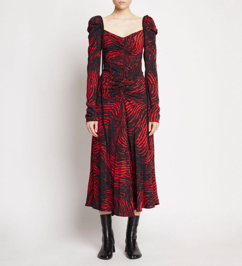 Proenza Schouler - Painted Spiral Crepe De Chine Cinched Dress - Red Multi - Femme