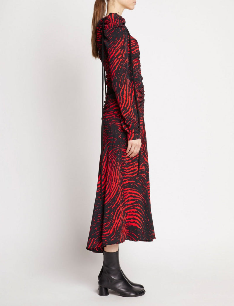 Proenza Schouler - Painted Spiral Crepe De Chine Cinched Dress - Red Multi - Femme