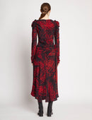 Proenza Schouler - Painted Spiral Crepe De Chine Cinched Dress - Red Multi - Femme