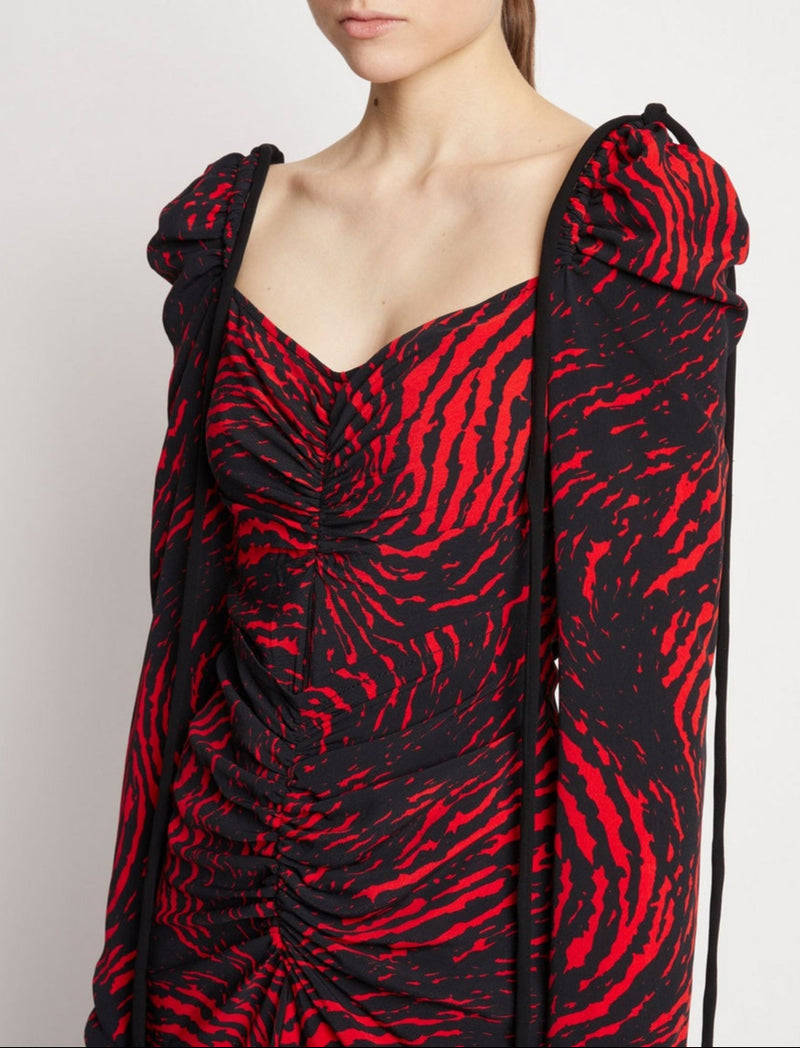 Proenza Schouler - Painted Spiral Crepe De Chine Cinched Dress - Red Multi - Femme