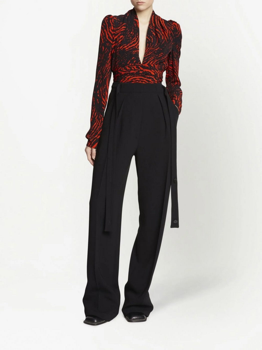Proenza Schouler - Painted Spiral Crepe De Chine V-Neck Top - Red Multi - Femme