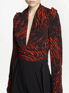 Proenza Schouler - Painted Spiral Crepe De Chine V-Neck Top - Red Multi - Femme