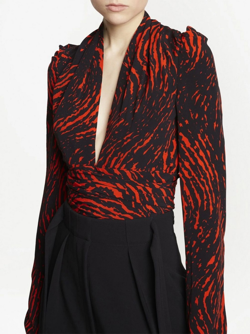 Proenza Schouler - Painted Spiral Crepe De Chine V-Neck Top - Red Multi - Femme