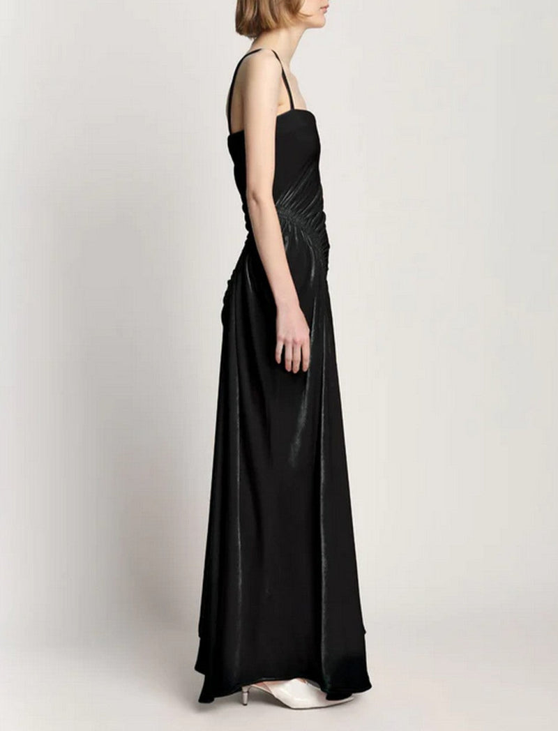 Proenza Schouler - Silk Viscose Velvet Gathered Dress - Black - Femme