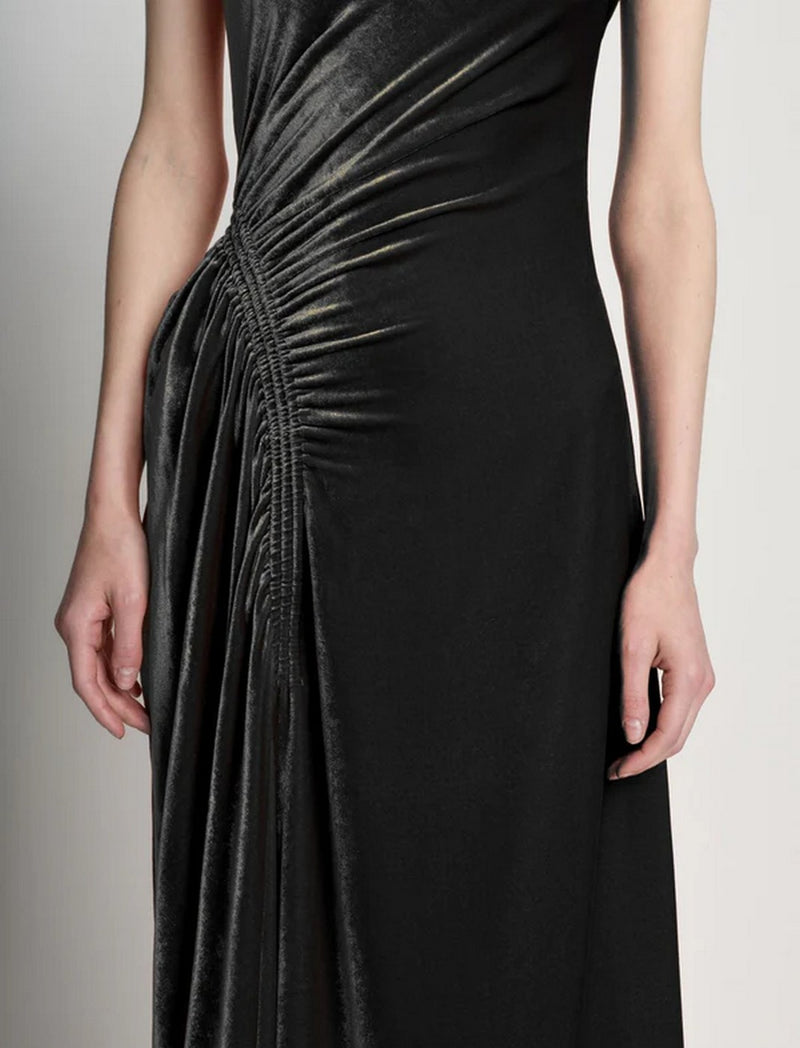 Proenza Schouler - Silk Viscose Velvet Gathered Dress - Black - Femme
