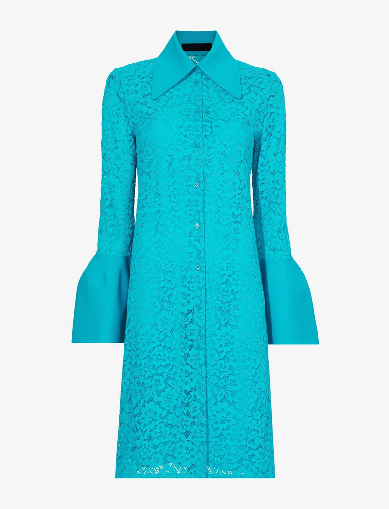 Proenza Schouler - Stretch Lace Shirt Dress - Cyan - Femme