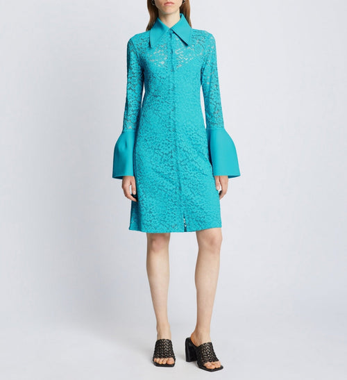 Proenza Schouler - Stretch Lace Shirt Dress - Cyan - Femme