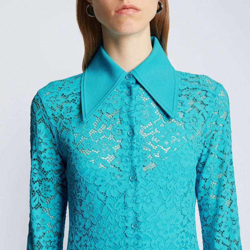 Proenza Schouler - Stretch Lace Shirt Dress - Cyan - Femme