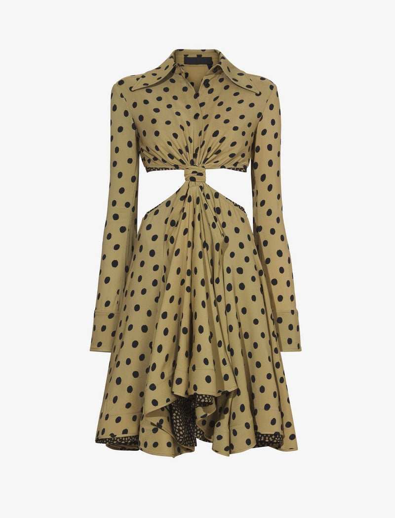 Proenza Schouler - Printed Dot Cut Out Shirt Dress - Khaki Black - Femme