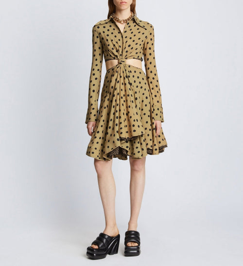 Proenza Schouler - Printed Dot Cut Out Shirt Dress - Khaki Black - Femme