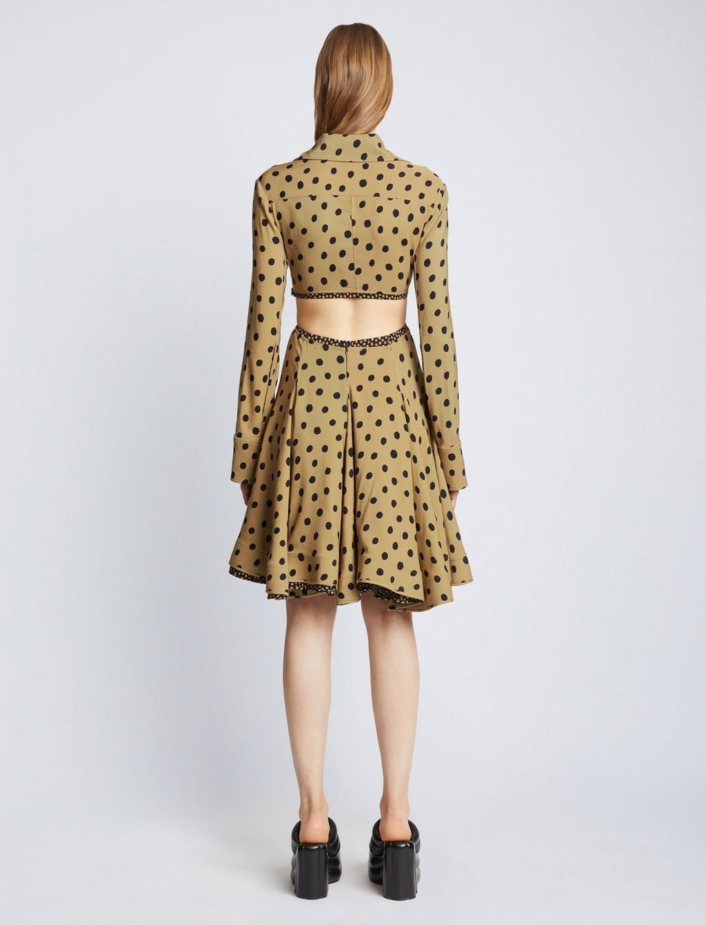 Proenza Schouler - Printed Dot Cut Out Shirt Dress - Khaki Black - Mujer