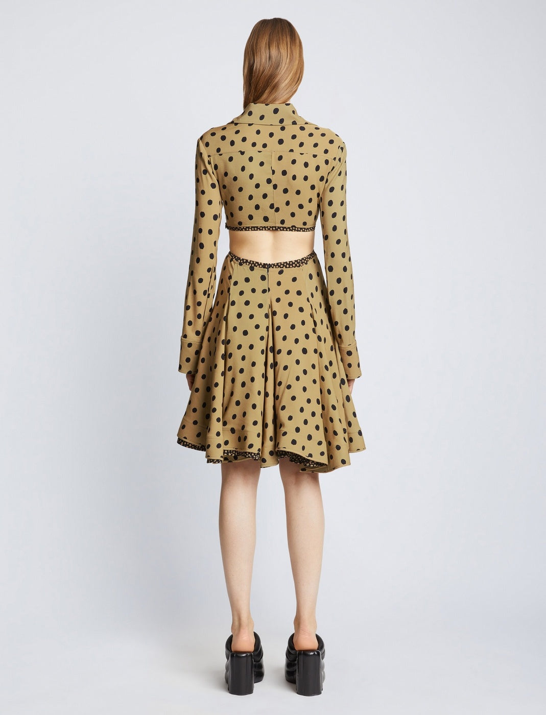 Proenza Schouler - Printed Dot Cut Out Shirt Dress - Khaki Black - Mujer