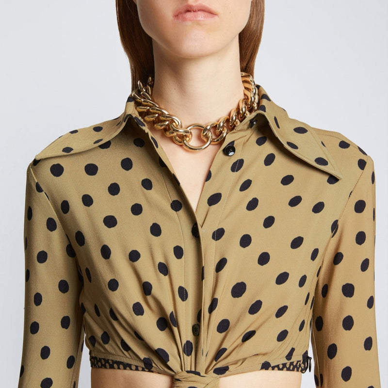 Proenza Schouler - Printed Dot Cut Out Shirt Dress - Khaki Black - Femme