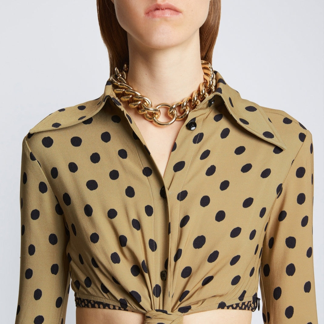 Proenza Schouler - Printed Dot Cut Out Shirt Dress - Khaki Black - Mujer