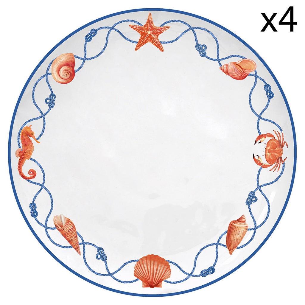 Cote De Mer - Set De 4 Assiettes Plates - Porcelaine - Multicolore