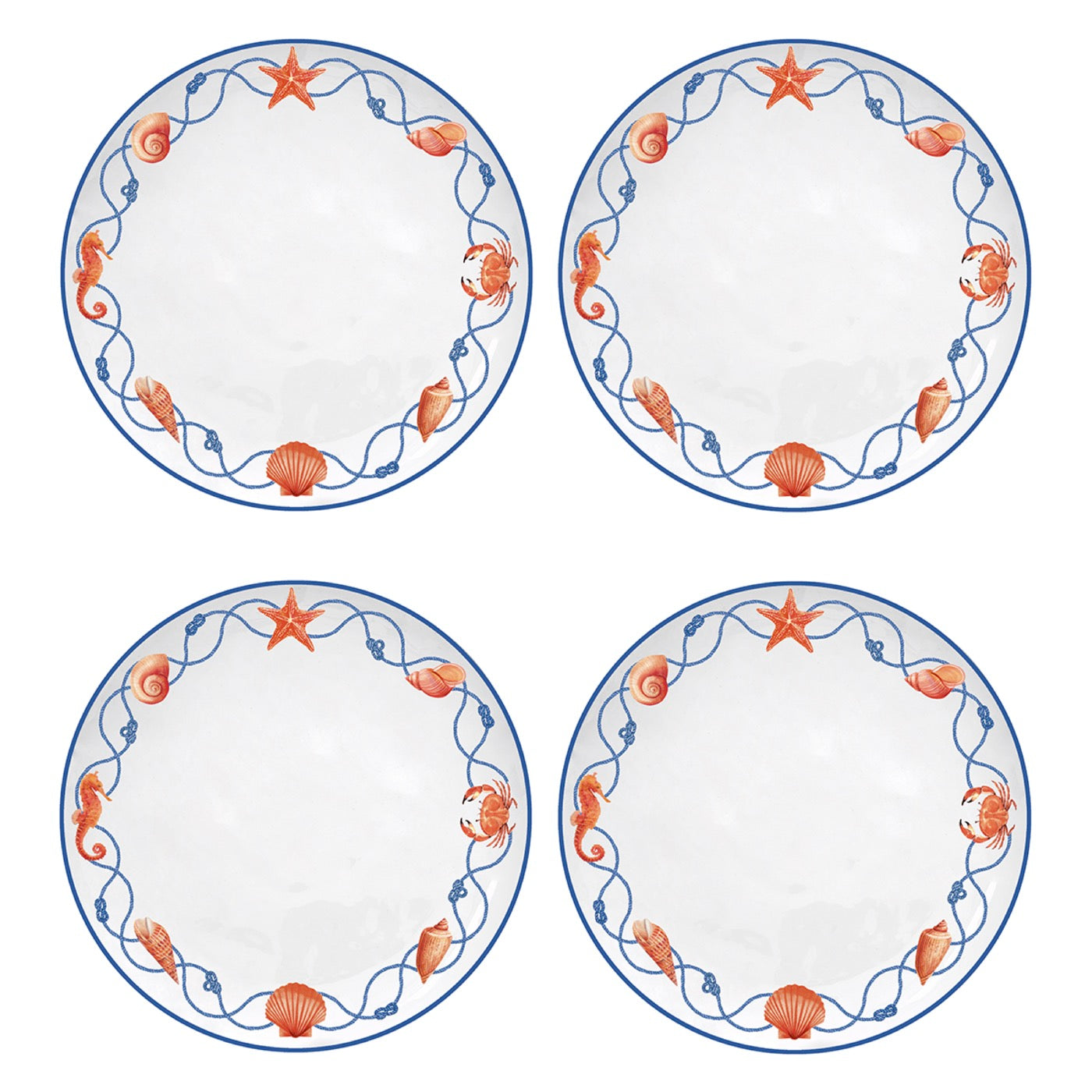 Cote De Mer - Set De 4 Assiettes Plates - Porcelaine - Multicolore