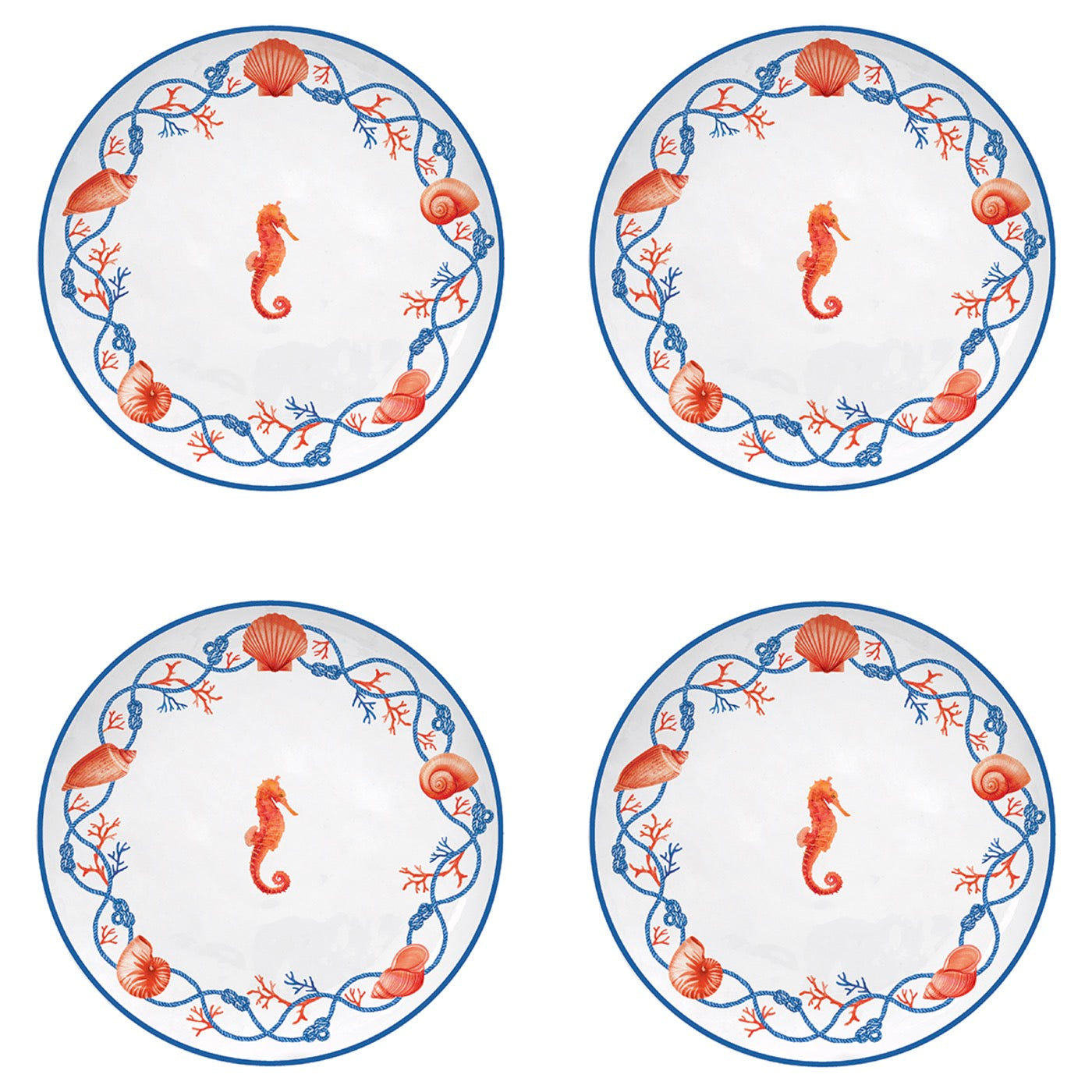 Cote De Mer - Set De 4 Assiettes Hippocampe - Porcelaine - Multicolore