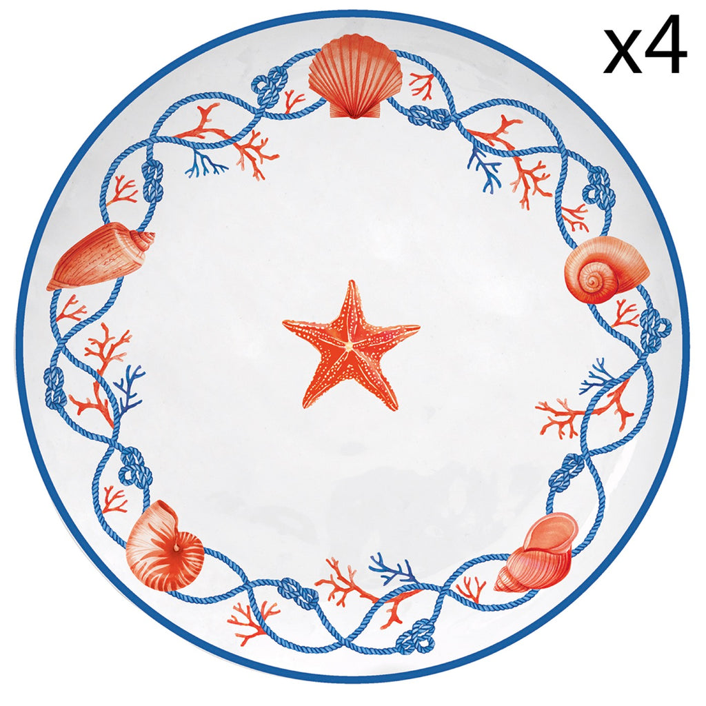 Cote De Mer - Set De 4 Assiettes Étoile De Mer - Porcelaine - Multicolore