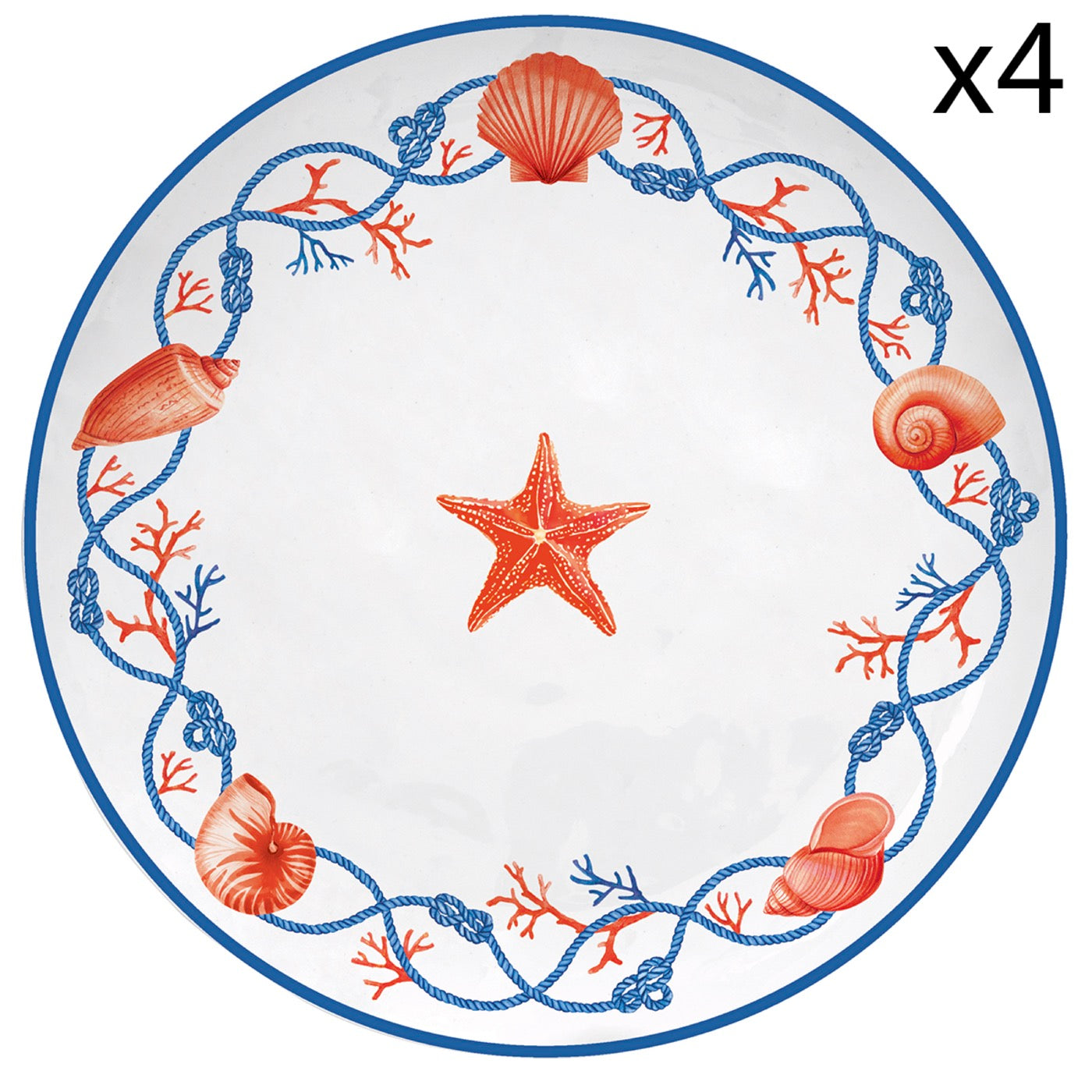 Cote De Mer - Set De 4 Assiettes Étoile De Mer - Porcelaine - Multicolore