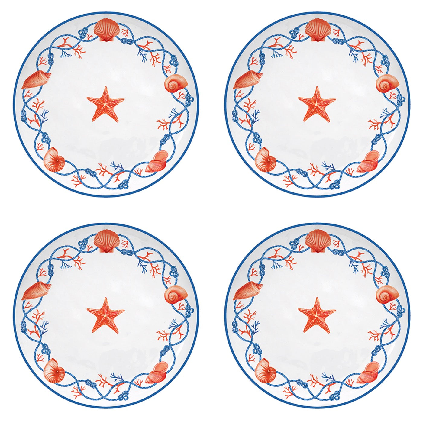 Cote De Mer - Set De 4 Assiettes Étoile De Mer - Porcelaine - Multicolore