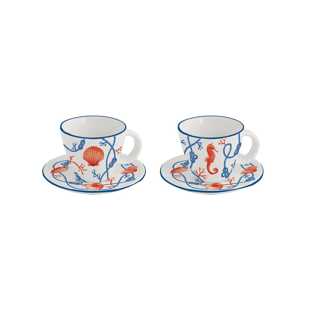 Cote De Mer - Set De 2 Tasses À Café Avec Soucoupes - Porcelaine - Multicolore