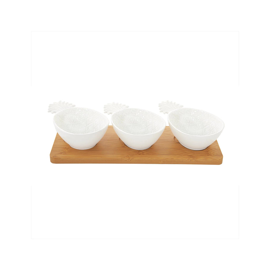Madagascar - Set Aperitivo Bandeja Bambú Y 3 Cuencos Piña - Porcelana Y Bambú - Blanco