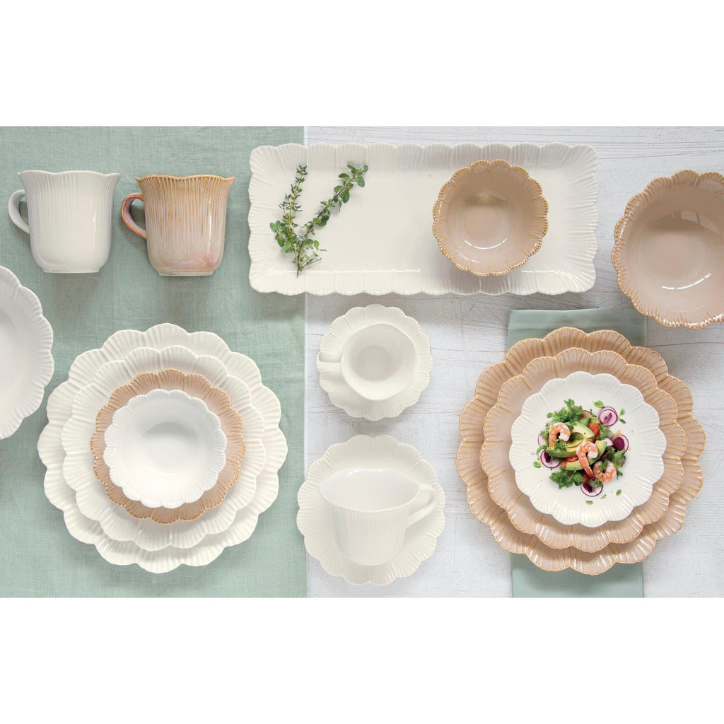 Fleuri - Set De 6 Assiettes Creuses - Porcelaine - Beige