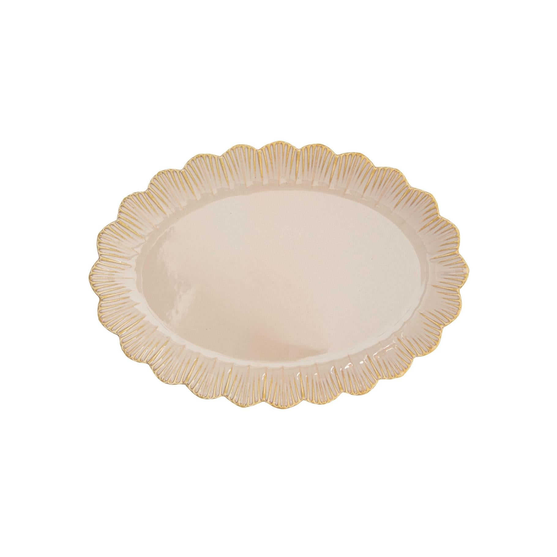 Fleuri - Set De 4 Plats De Service Ovales - Porcelaine - Beige