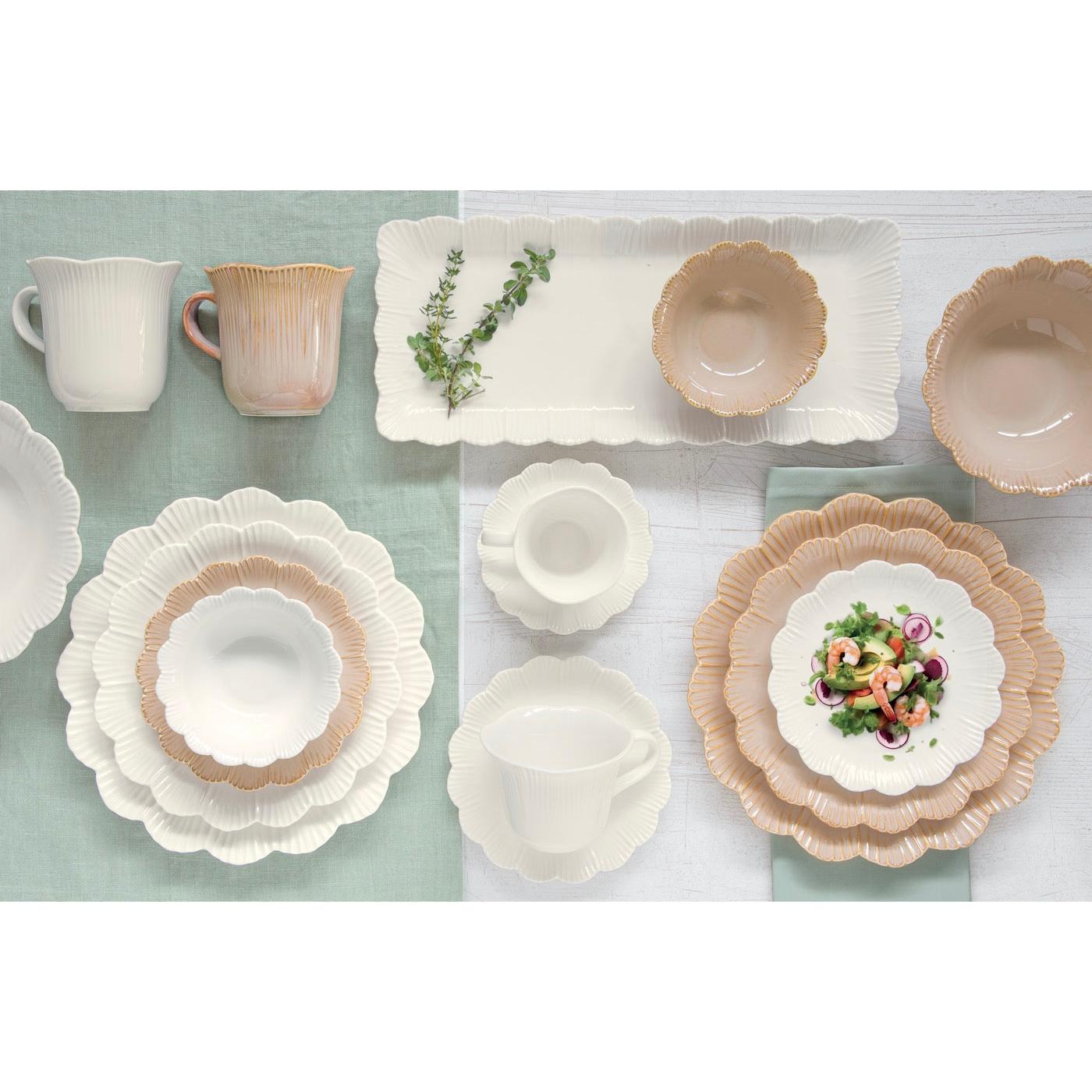 Fleuri - Set De 4 Plats De Service Ovales - Porcelaine - Beige