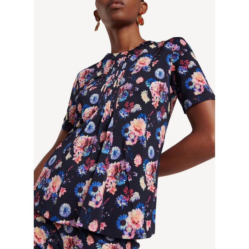Knitted Top - Mini Neon Navy Flowers