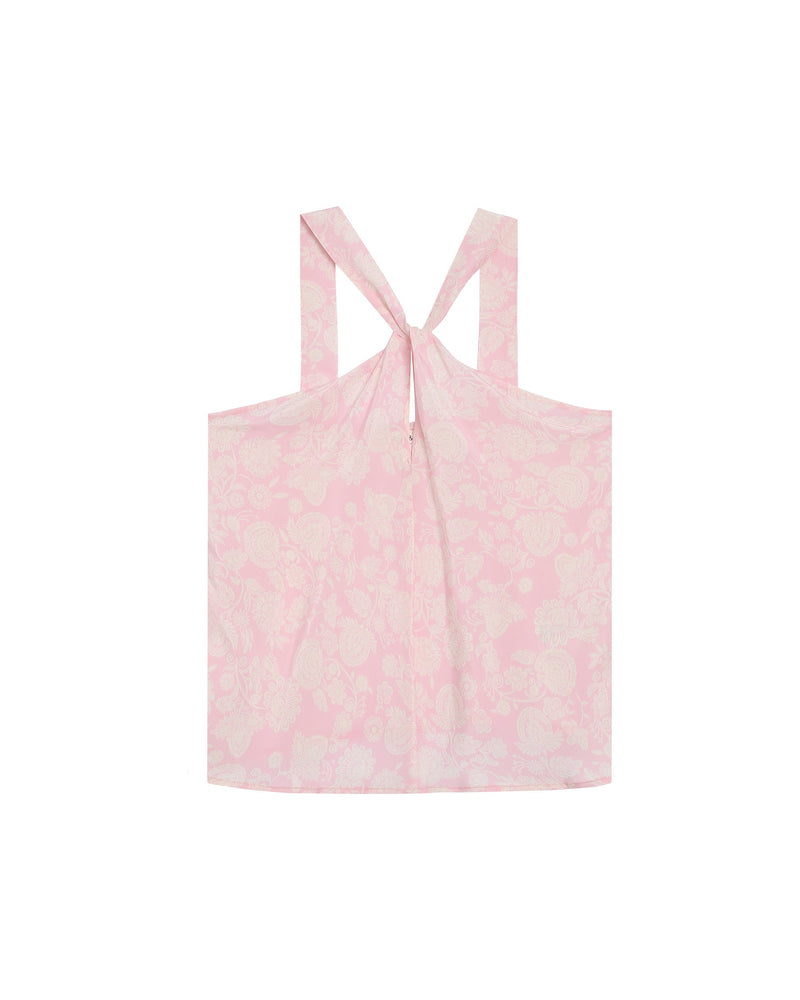 Top fluido con cuello torcido Raíz Rosa