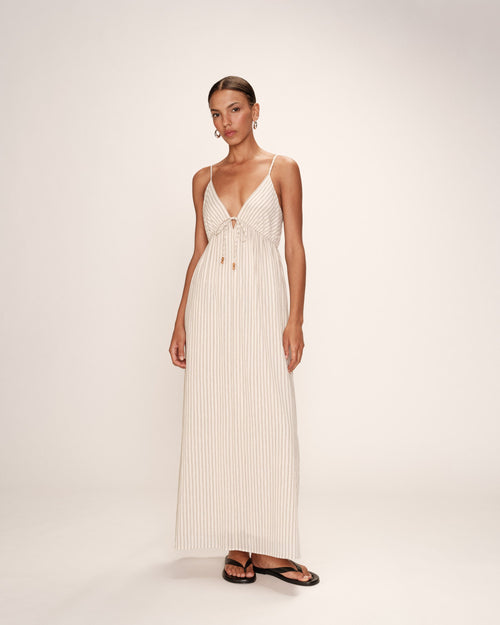 Long Striped Dress Ecru Raja