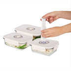 Lot 3 Boîtes Alimentaires Sous Vide En Verre + Pompe + Dateur