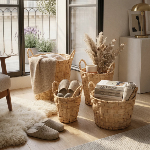 Lot 4 Paniers De Rangement Naturels