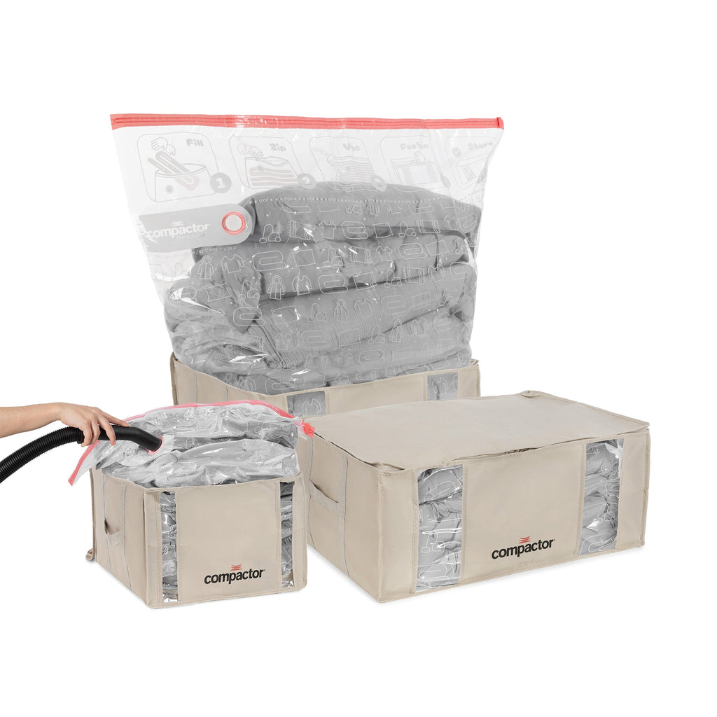 Lot 3 Housses Rangement Sous Vide - Tailles M + XXL - Beige