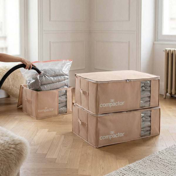 3er-Set Vakuum-Aufbewahrungsboxen - Größen M + XXL - Rosa