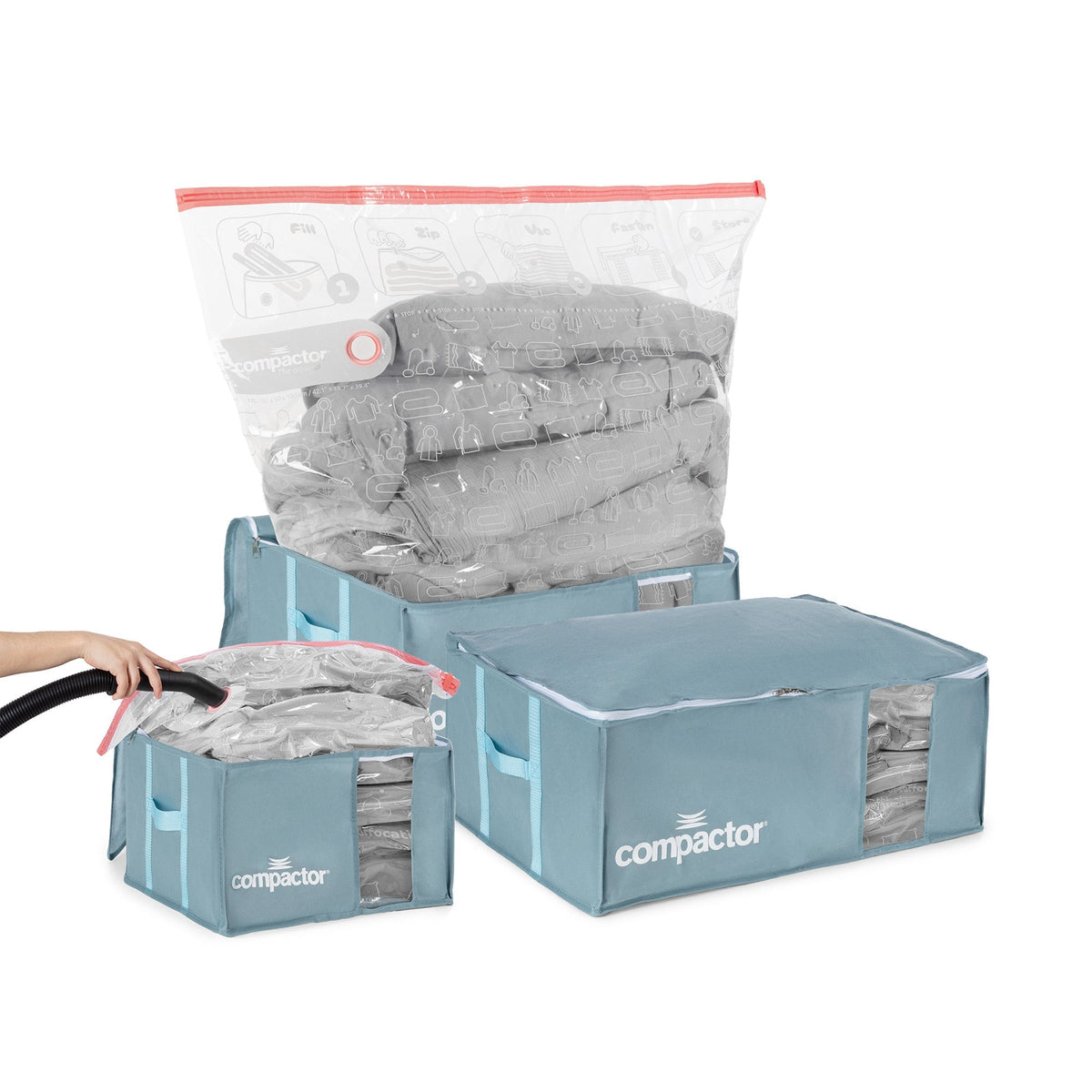 Lot 3 Housses Rangement Sous Vide - Tailles M + XXL - Bleu
