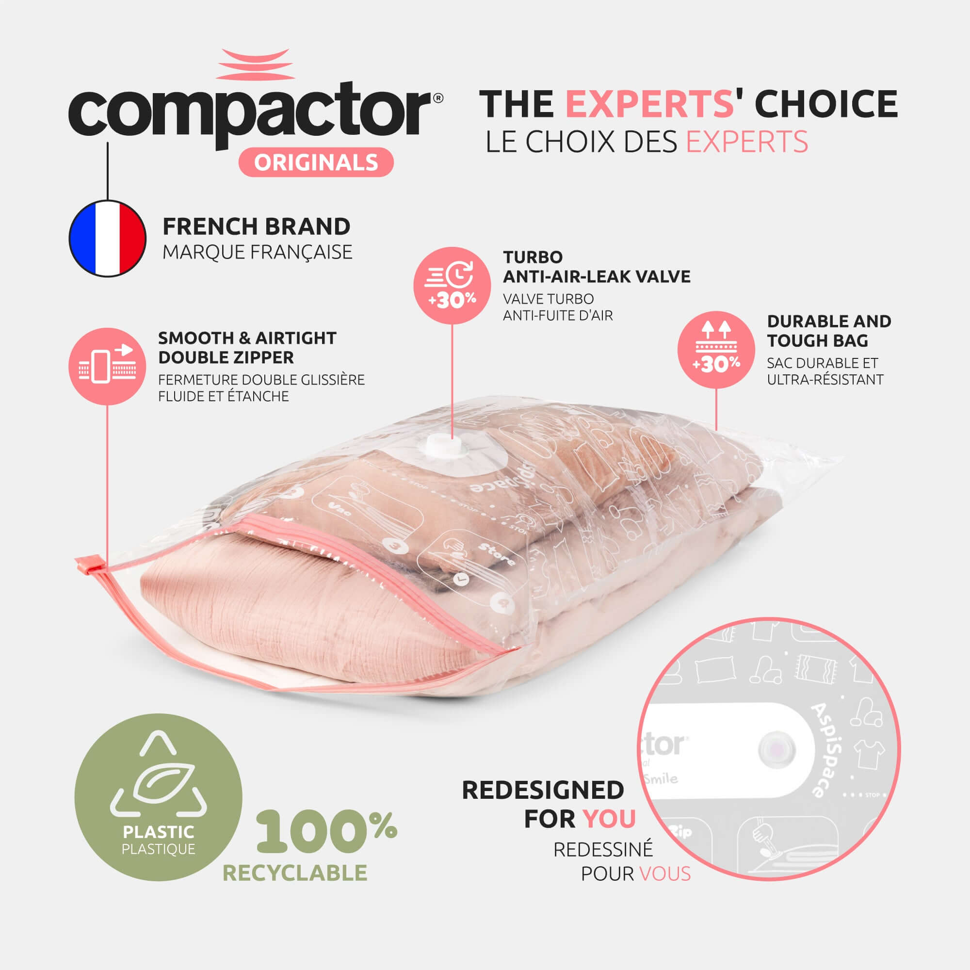 Lot 3 Sacs Rangement Sous Vide Aspispace M+L