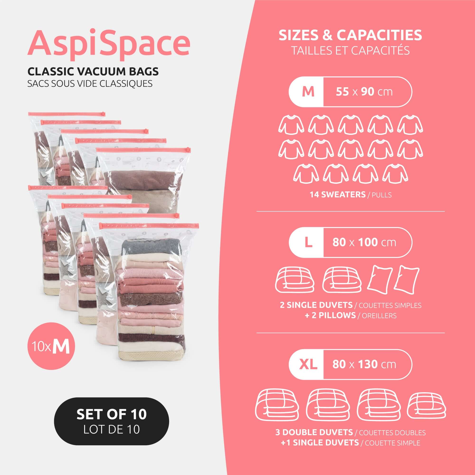Lot 10 Sacs Rangement Sous Vide Aspispace