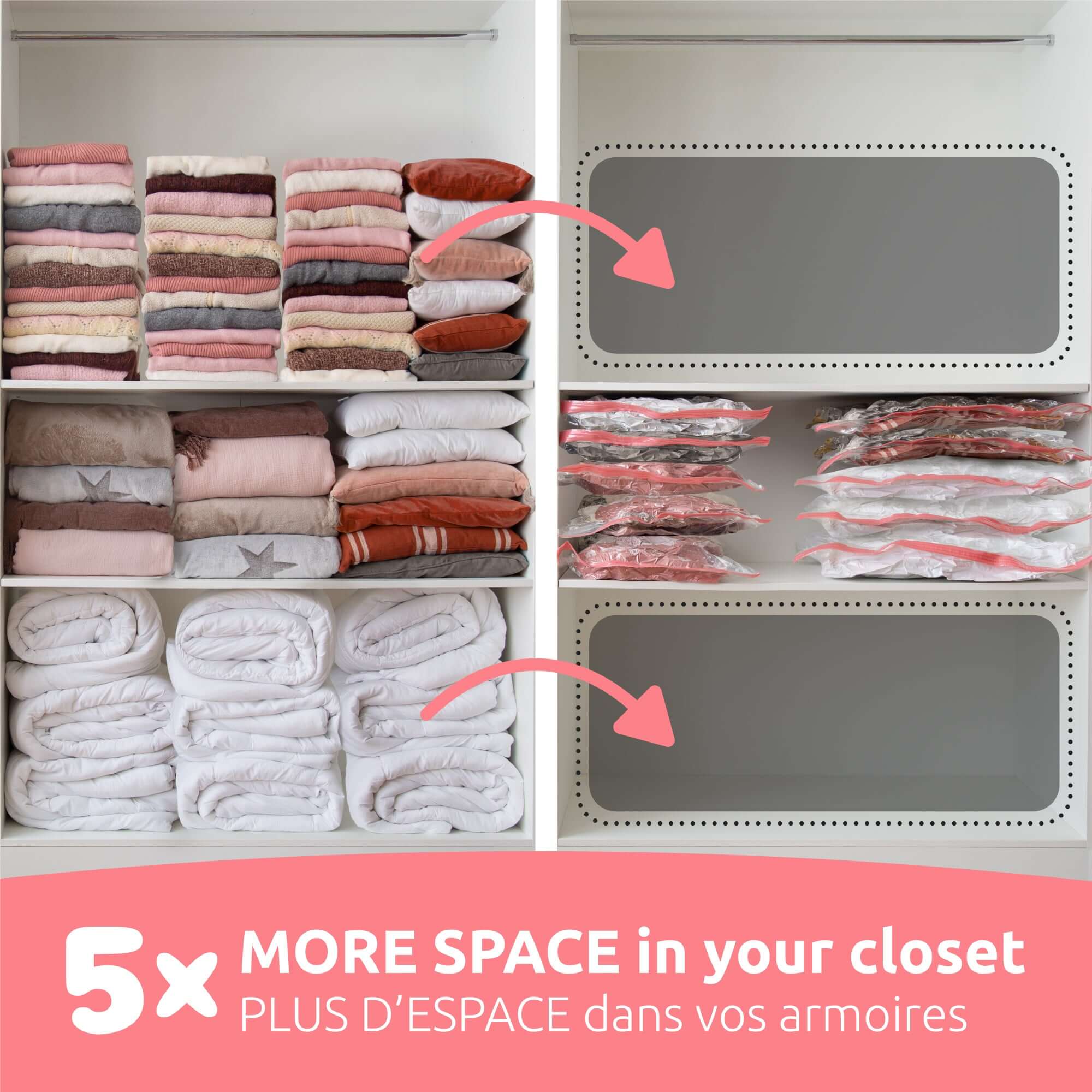 Lot De 10 Sacs De Rangement Sous Vide 5 M + 5 L Aspispace